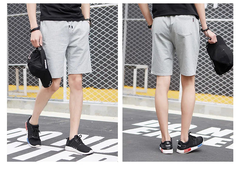 Shorts Men Cotton Casual Sports Men's Solid Shorts Drawstring Bermudas Elastic Waist Beach Short Pants Cool Summer New Fashion