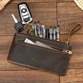 Casual Long Wallet Men Mobile Phone Male Long Purse Bifold Card Wallet Natural Cow Skin Leather Purse Men Business  Card Holder