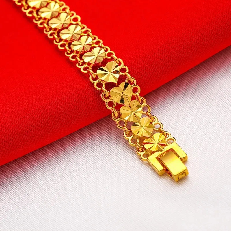 EternaGold 24K gold adjustable bracelet  AU999 full gold, wide-face shiny body shape is simple and elegant