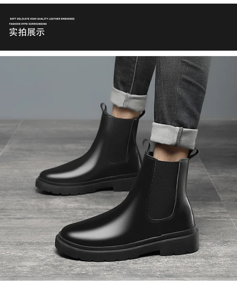 Men's Autumn Chelsea Boots Outdoor high top fashion shoes British style  versatile mid top boot Casual comfortable male shoe