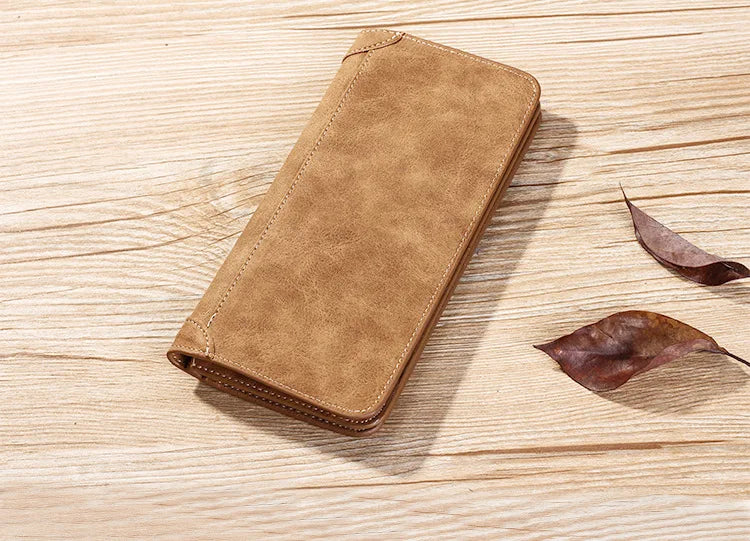 Long Men's Wallet Retro Casual Brand Wallet Korean Version Clutch Large Capacity Frosted Card Holder