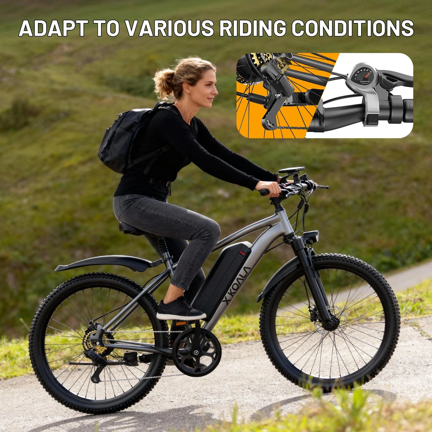 7-Speed E-Bike for Adults, 26" Electric Bicycle 1200W Peak Motor, 55 Miles 25MPH Commuting & Off-Road Electric Mountain Bike,