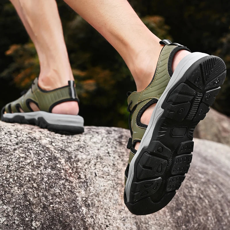 Jumpmore Fashion Men's Leather Sandals Summer Outdoor Hiking Shoes Size 38-45