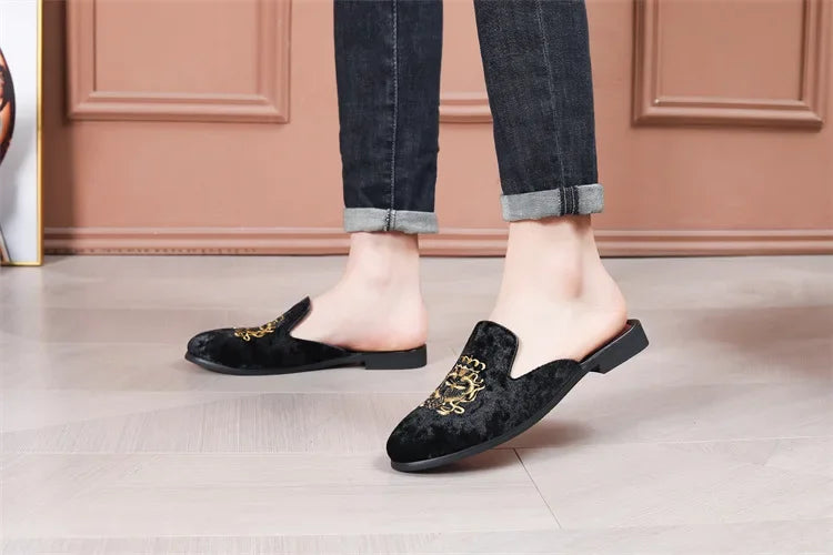 2025 New Male Casual Mules Moccasins Breathable Loafers Men's Tassels Half Slippers Suede Leather Shoes Zapatos Hombre