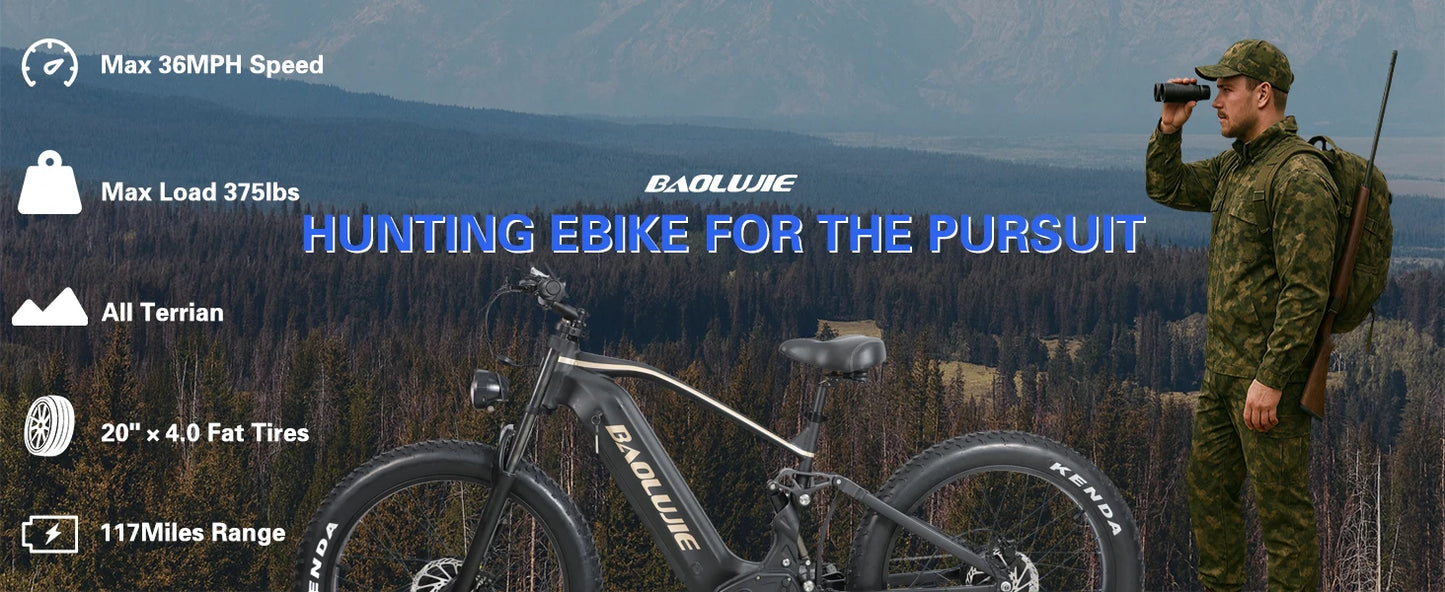 BAOLUJIE 1200W/5000W Ebike Mountain Ebike Fat Tire 48V/52V Battery Electric Bicycle Max 38MPH Electric Bike for Adults Off-road