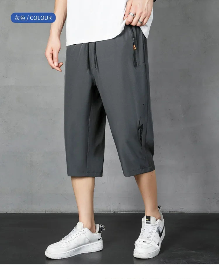 Men's Shorts Summer Thin Soft Cropped Pants Sports Casual Straight Shorts Oversize Sweatpants Quick Drying Jogger
