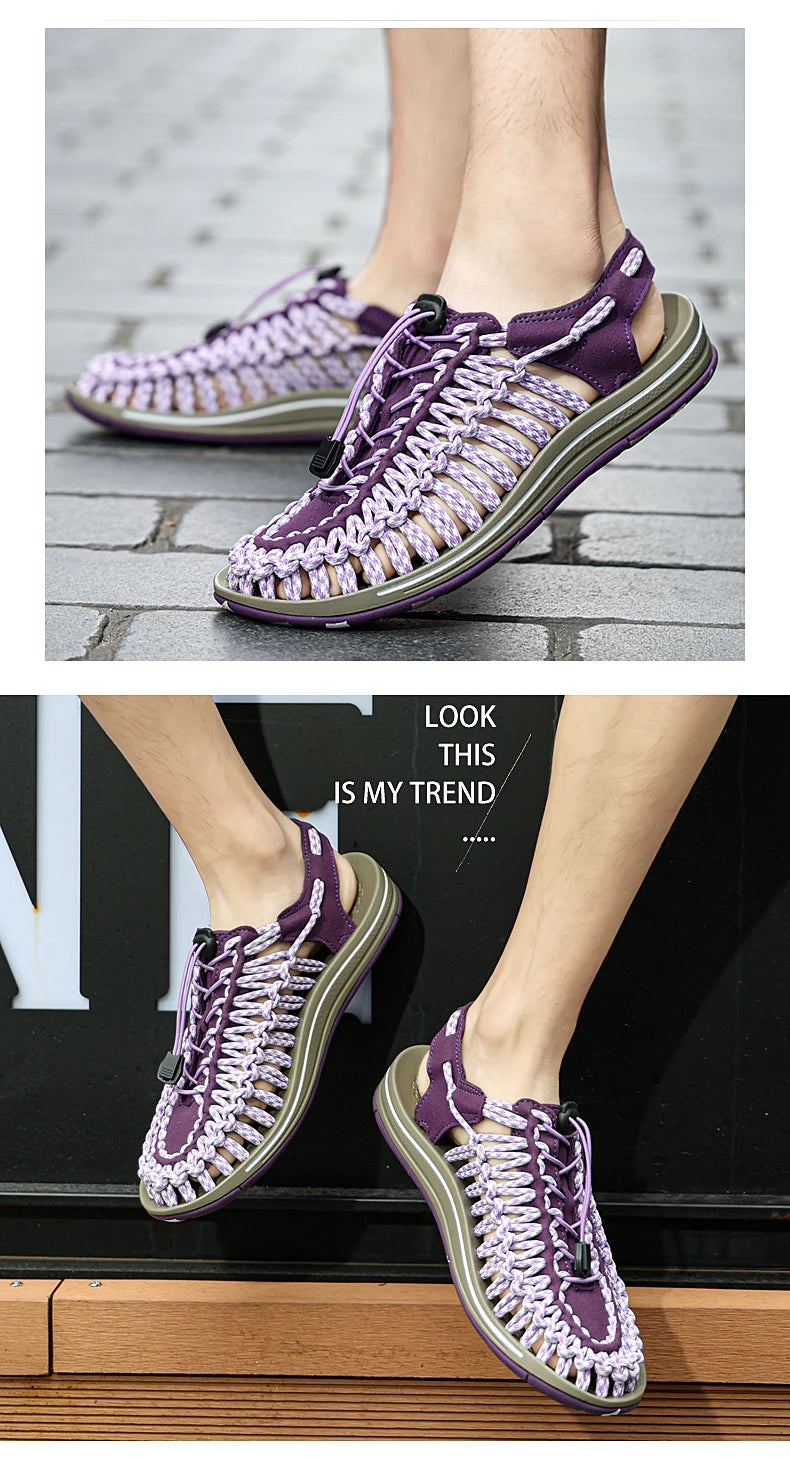 Summer Men Sandals Weaving Design Beach Sandals Breathable Casual Flat Roman Mens Shoes Outdoor Couples Sandals