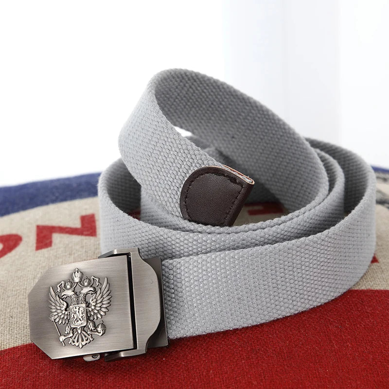 Men Canvas Belt Russia Metal Buckle Belts for Men Jeans Waistband Army Military Tactical Belts Outdoor Soldier Strap Male Black