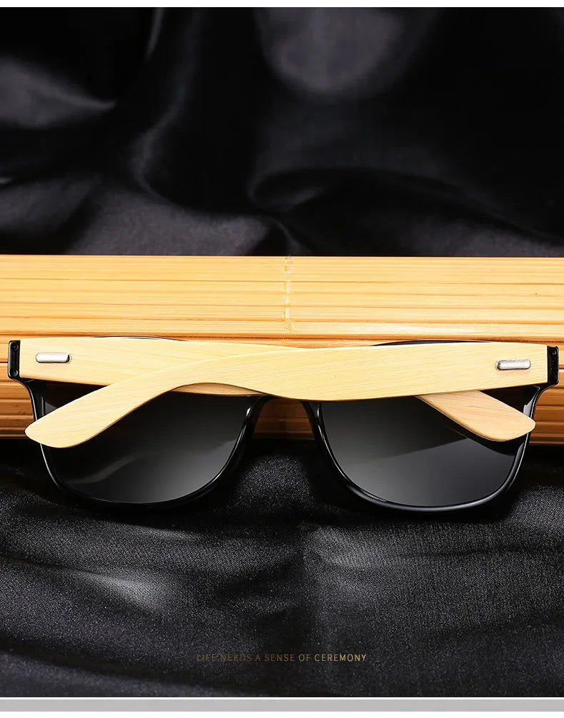 Fashion Bamboo Wood Vintage Square Sunglasses Men Women Luxury Brand Designer Sun Glasses Wooden Driving UV400 Eyewear