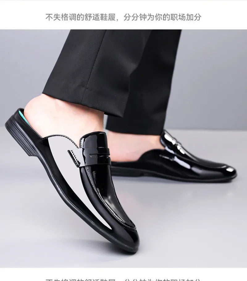 Brand Men's Shoes Luxury Leather Slippers Fashion Baotou Half Slippers for Men Business Dress Slippers Casual Loafers Man Shoes