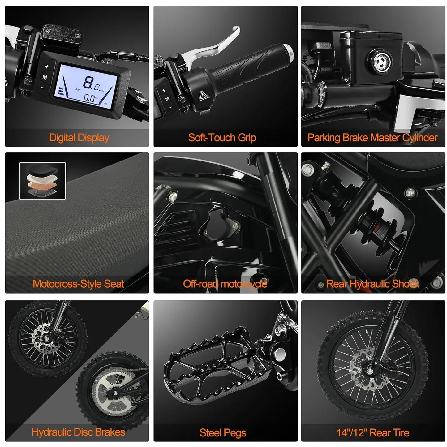 Electric Dirt Bike for Teens & Adults, 3500W 3 Speed Modes (Max 37.5MPH) 48V 23AH, 14"/12" Tire Off-Road EBike,, Customized