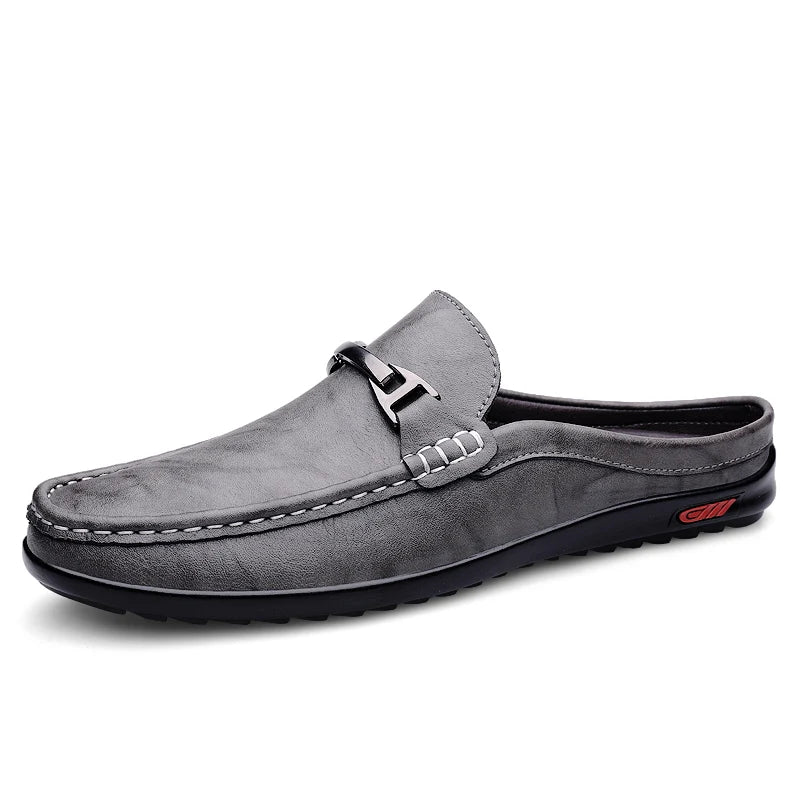 Men Casual Summer Shoes Hollow Out Men's Driving Shoes High Quality Male Business Shoes Half Slippers Genuine Leather Loafers