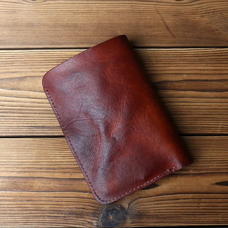 Retro Handmade Leather Wallet for Ladies Top Layer Cowhide Men's Short Wallet Wiping Color Buckle Bag Vertical Credit Card Bag