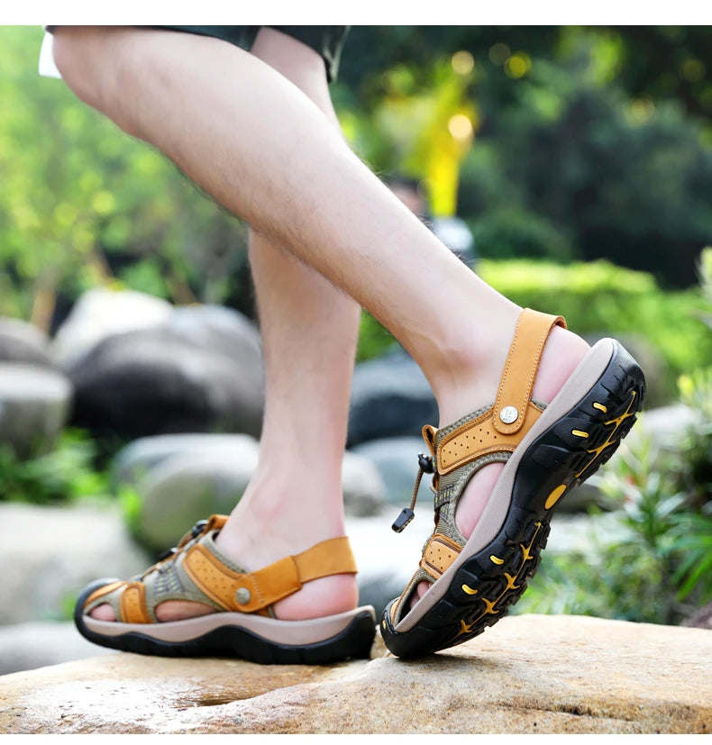 Genuine Leather Men Shoes 2023 Summer New Men's Beach Sandals Classic Men Outdoor Casual Sandals Slippers Plus Size 38-47