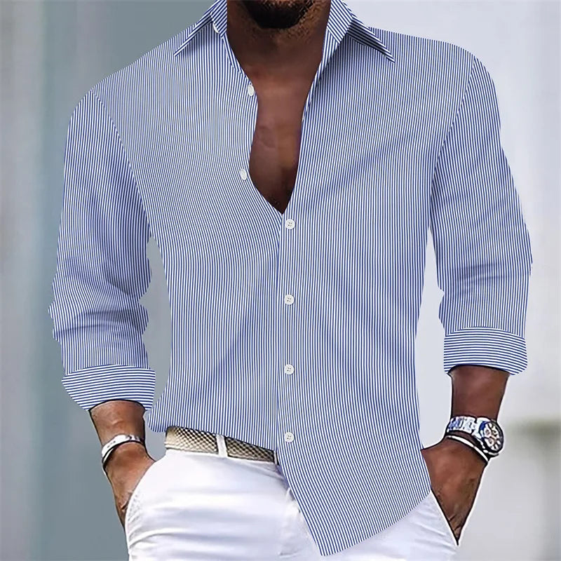 Men's Shirts Summer Shirts Casual Shirts Striped Shirts Button Lapel Black Pink Royal Blue Long Sleeves Holiday Everyday Wear