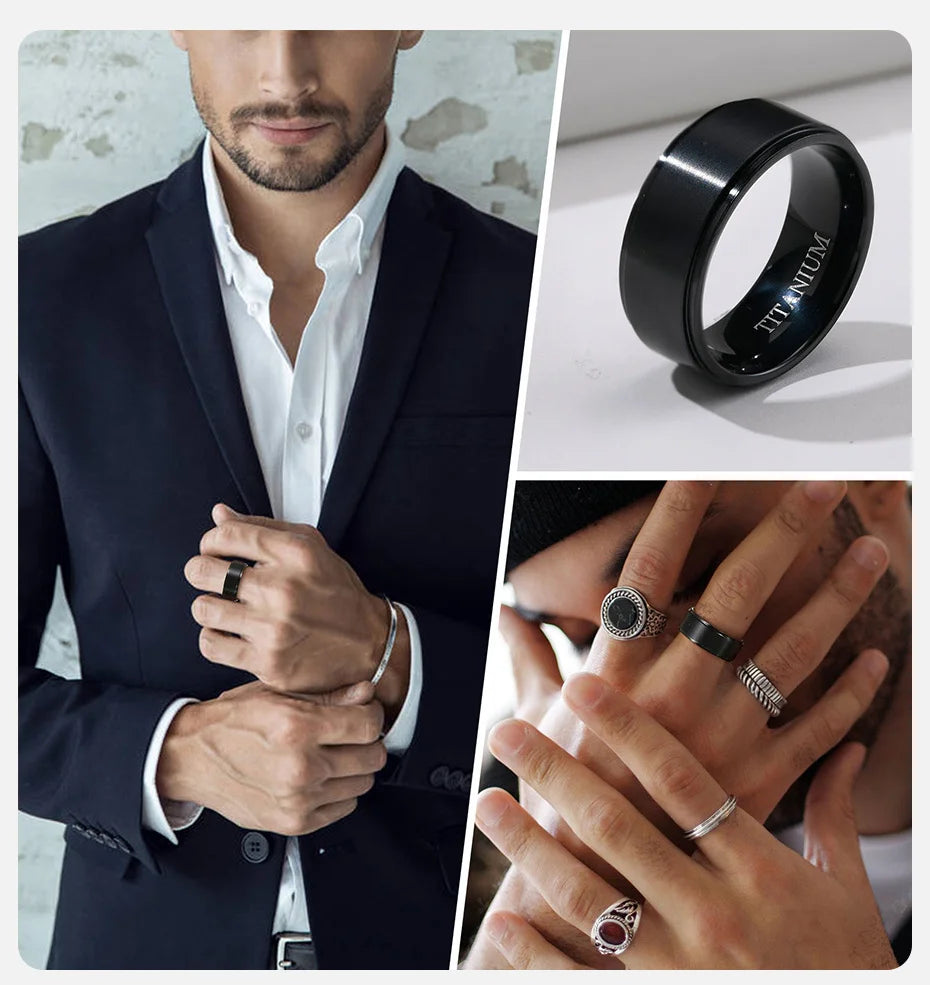 Vnox 8mm Black Titanium Ring for Men,Simple Matte Surface Wedding Band, US Size #7- #12