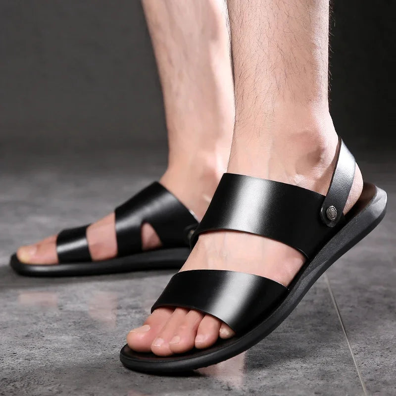 Summer Dress Men Sandals Leather New 2025 Fashion Vintage Men Shoes High Quality Soft Comfort Casual Flats Beach Male Slippers