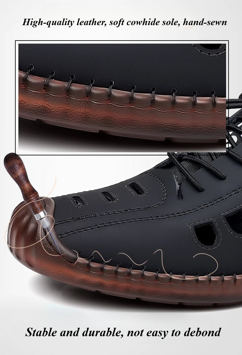 Summer Men's Leather Sandals Tendon Sole Slip on Flat Casual Sandals Outdoor Beach Sandal Shoes for Men Sandalias De Hombre 2025
