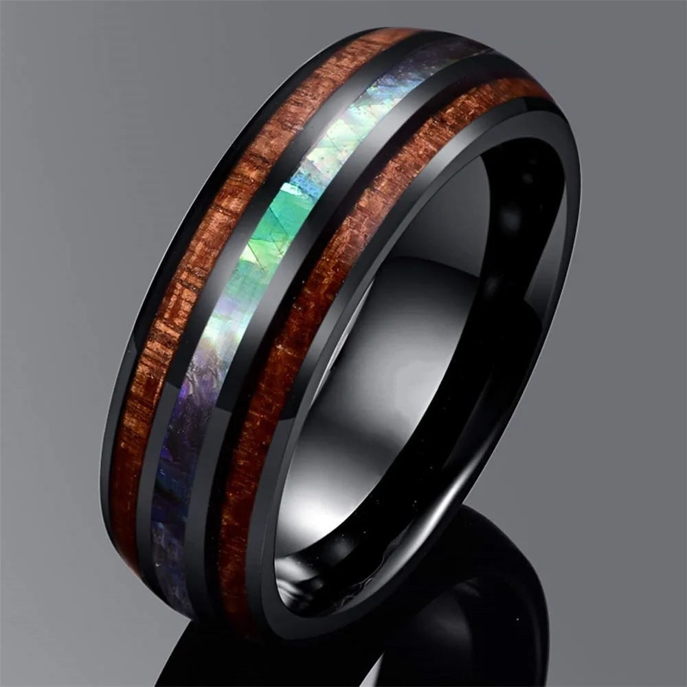 Fashion Viking Tree Of Life Stainless Steel Abalone Shell Rings For Men Odin Norse Viking Rune Rings Retro Amulet Jewelry Gift