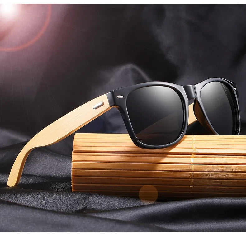 Fashion Bamboo Wood Vintage Square Sunglasses Men Women Luxury Brand Designer Sun Glasses Wooden Driving UV400 Eyewear