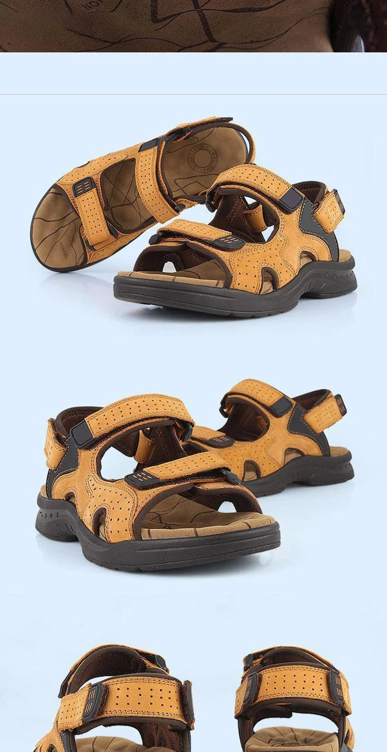 New Brand Classic Mens Sandals Summer Genuine Leather Sandals Men Outdoor Casual Lightweight Sandal Fashion Men Sneakers BigSize