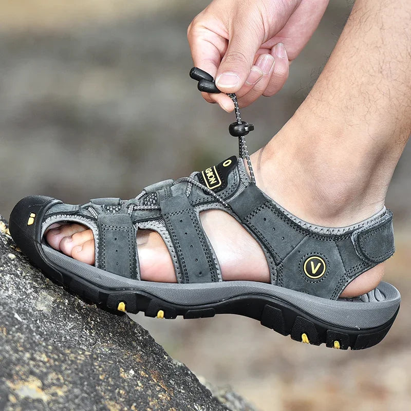 2025 Genuine Leather Men Shoes Summer New Large Size Men's Sandals Men Sandals Fashion Sandals Slippers Big Size 38-47