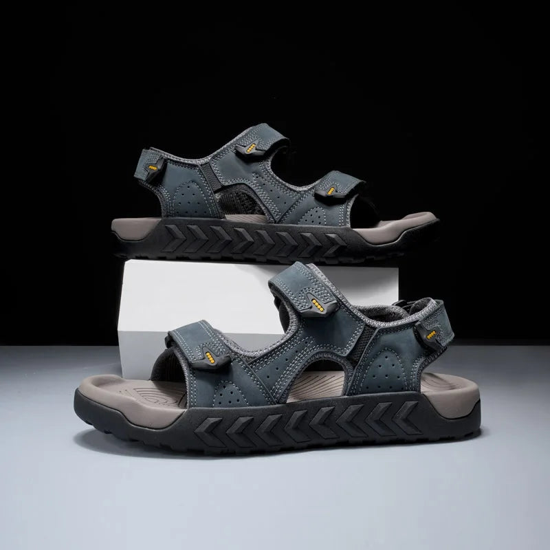 Men's Outdoor Genuine Leather Sandals High-quality Summer Non-slip Beach Sandals Fashion Breathable Walking Soft Bottom Sneakers
