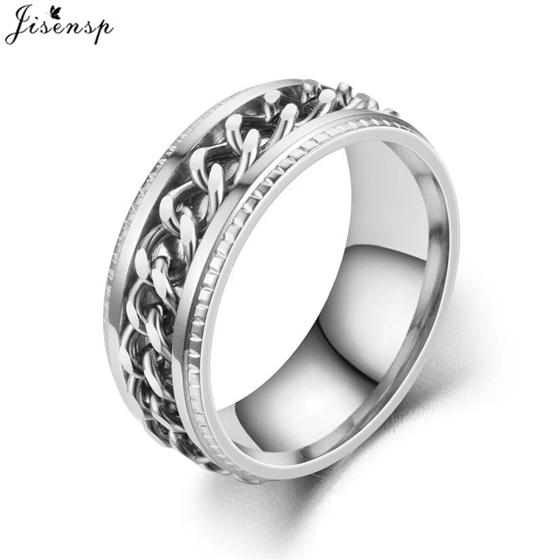 Stainless Steel Rotatable Chain Ring for Couples Jewelry Spinner Fidget Release Anxiety Ring Multifunctional Anillos De Ansiedad