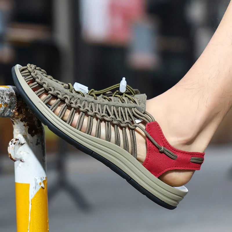 Men Sandals Summer Weave Shoes Boys Sandal Mens Sandles Outdoor Breathable Comfort Slip On Plus Big Size 45 46 Sandalias Hombre