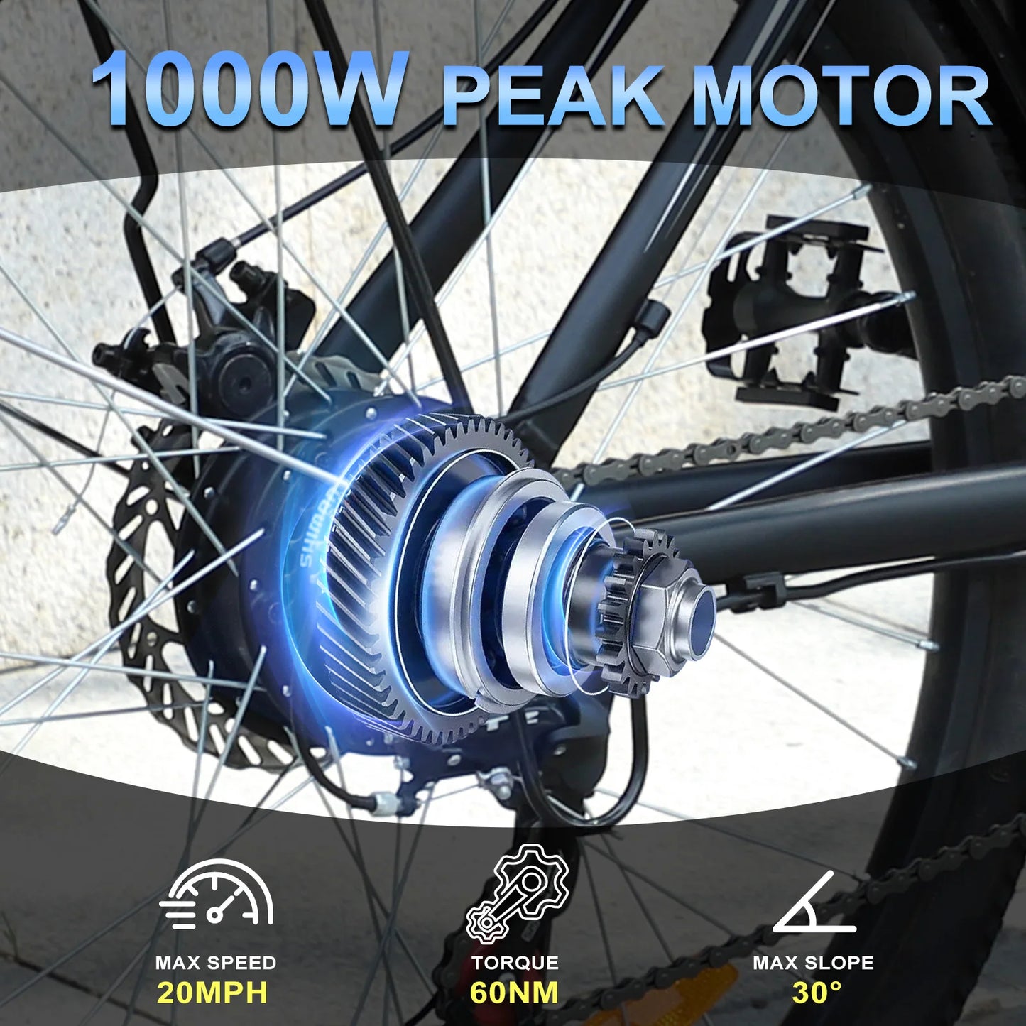 ZNH 1000W Electric Bike, 26 inch Electric Mountain Bike with 48V Battery,50Miles 20MPH Adult Ebike,UL 2849