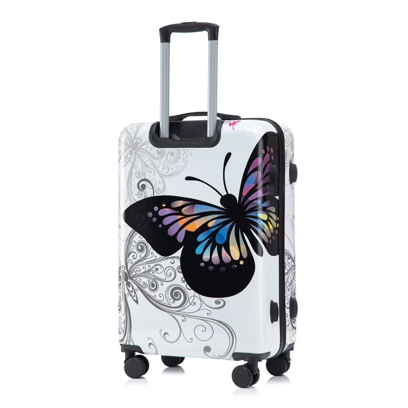 Butterfly Pattern Luggage 20 Inch Large Capacity Rolling Travel Suitcase with Password Lock for Vacation And Business Trips