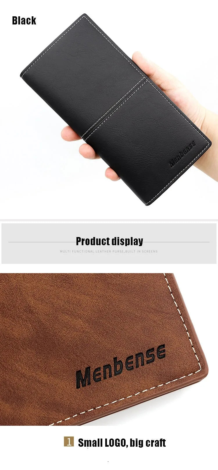 Men's Leather Wallet ID Card Holder Purse Checkbook Long Clutch Bifold Business Money Bag Man Wallets Cartera Hombre Carteras