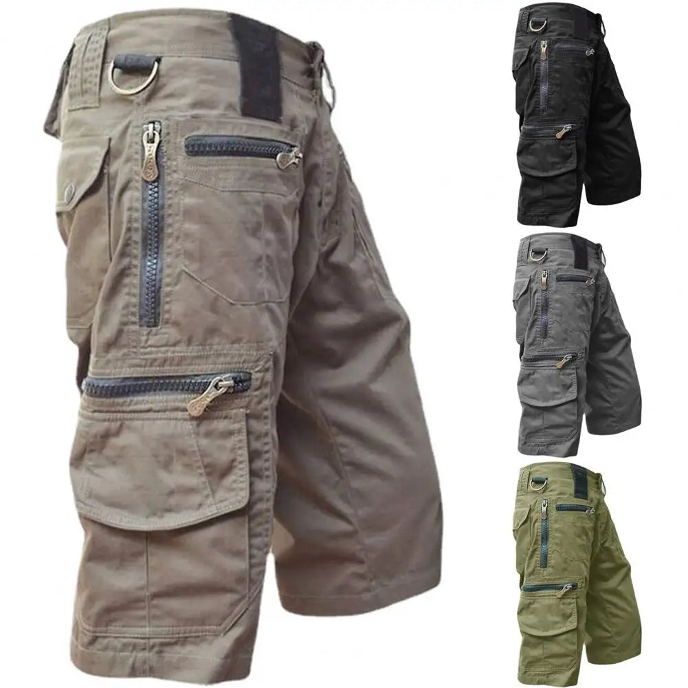 Trendy Men Shorts Bottoms Pants Solid Color Relaxed Fit Straight Cargo Shorts Thin