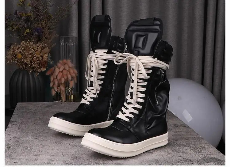 Women's Boots Leather Shoes for Man Motorcycle Boots High-tops Men's Casual Shoes Fashion Black Women's Sneakers