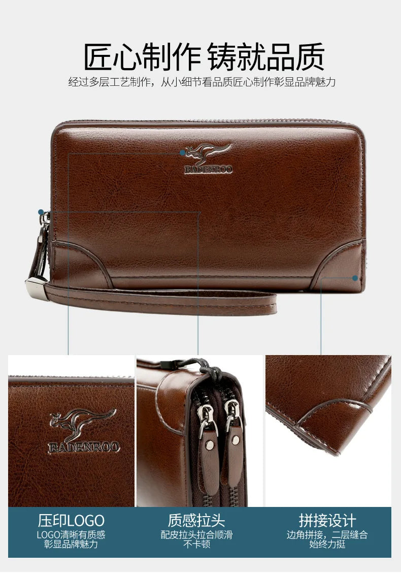 High Quality Pu Leather Wallet Men's Long Zipper Wallet for Men RFID Blocking Business Clutch Bag Credit Card Holder Man Purse