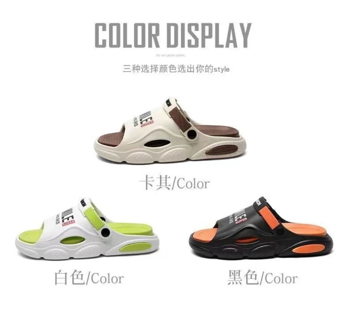 2025 new men's slippers for summer outdoor wear, driving for home use, anti slip, thickened beach sports, outdoor sandals