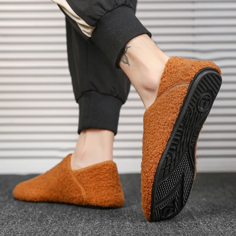 Men Winter Slippers Women Warm Shoes Soft Plush Flats Casual Shoes Male Loafers Lightweight Home Walking Couples Shoes Footwear