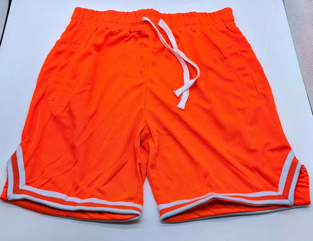 Mens Basketball Shorts Summer Gym Fitness Sports Training Running Workout Quick-Drying Jogger Male Orange Five-Point Short Pants