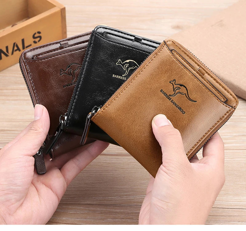 Leather Wallet	for Men Fashion Cardholder Men's	Luxury Designer Purse with Zipper	Card Holder Short Money Bag Man Gift Mens