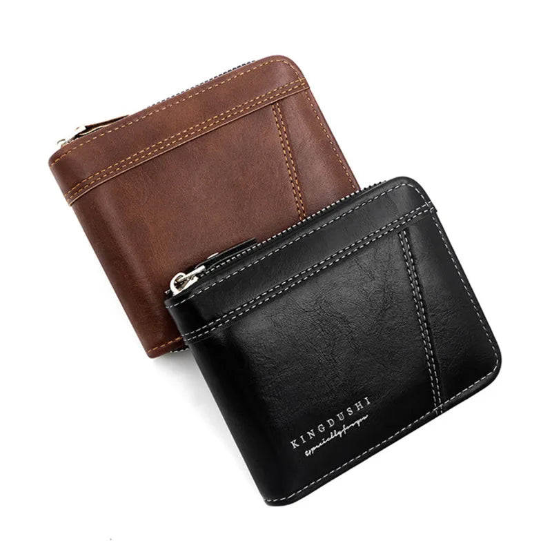 Leather Men’s Wallet Luxury Mens Purse Male Zipper Card Holders with Coin Pocket Rfid Wallets Gifts for Men Money Bag
