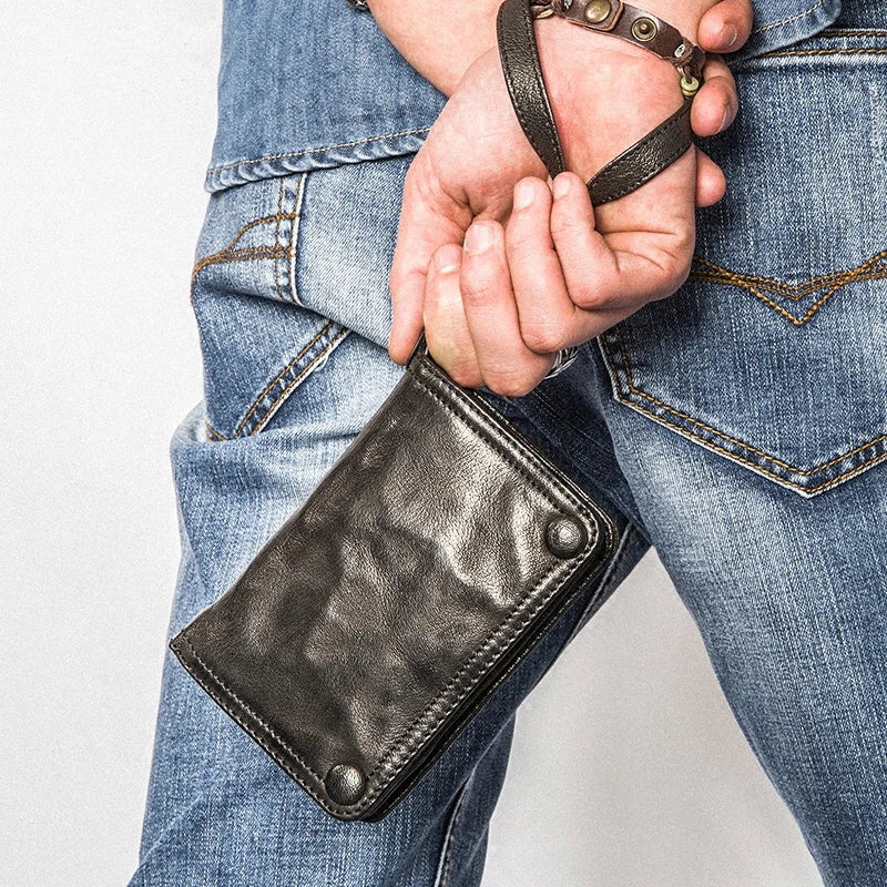 Vintage Genuine leather wallet Men leather long wallet men purse clutch bag male money clips zip around money bag card holder