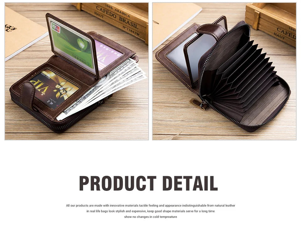 BULLCAPTAIN Business Men's Wallet Genuine Leather Wallet Multi-Function Business Card Holder Small Card Box Leather Purse Man