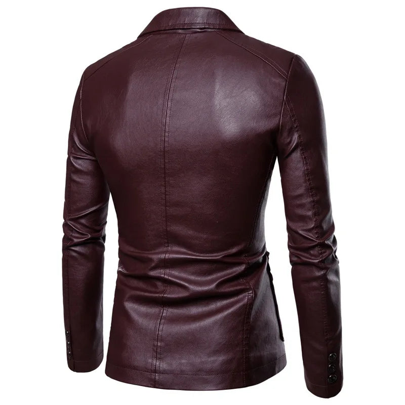 2026 Men's Leather Suits Jackets Blazers Slim Fashion Male PU Leather Overcoats Blazers Jackets Coats Oversized Leather Jacket