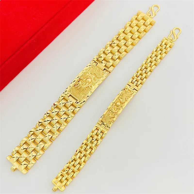 Fashion 14K Gold Bracelet for Men Father Bro Fine Jewelry Luxury Dragon Card Watch Chain Bracelet Not Fade Fine Jewelry Gifts