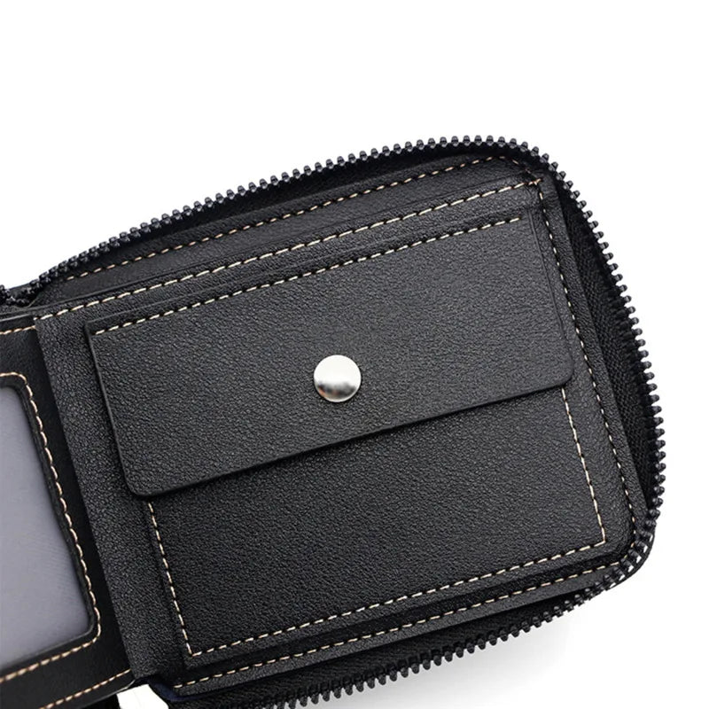 Leather Men’s Wallet Luxury Mens Purse Male Zipper Card Holders with Coin Pocket Rfid Wallets Gifts for Men Money Bag
