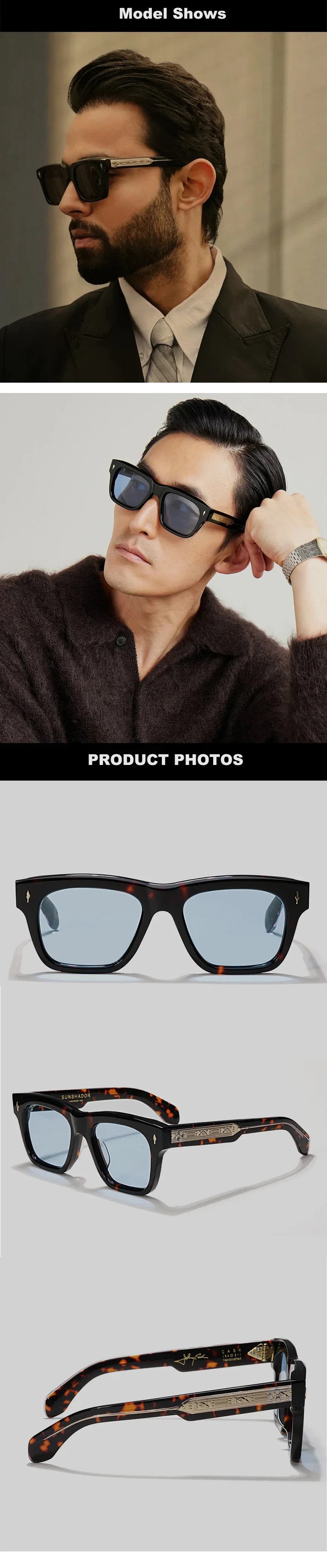 Sunglasses for Men Women Top-quality Handmade Square Acetate SCASH Luxury Brand Designer Outdoor Sports UV400 Trendy SUN GLASSES