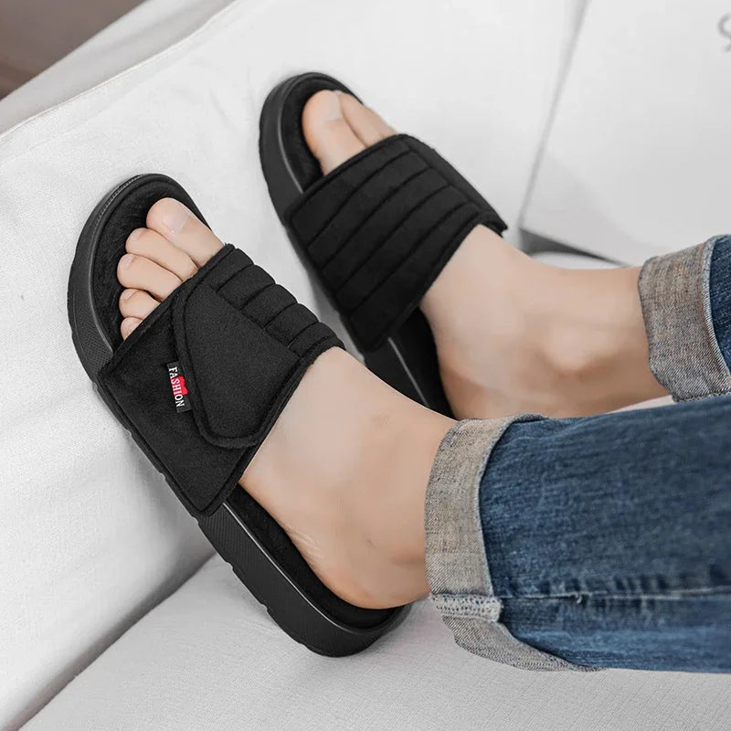 Men's Fashion Slippers Solid Color Flat Heel Retro Style Solid Color Ultra-light Soft Sole Silent Home Suede Casual Shoes
