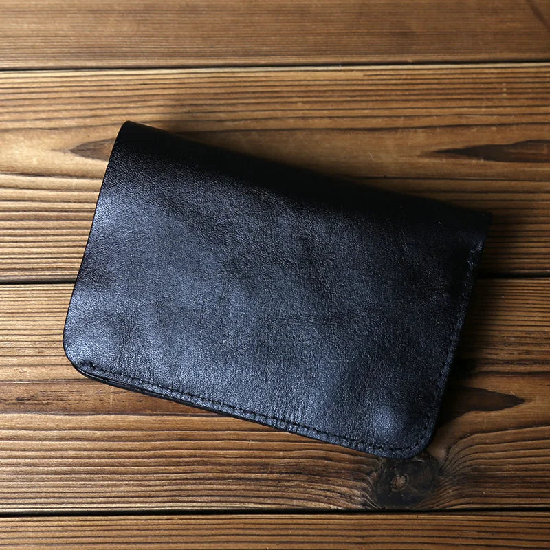 Retro Handmade Leather Wallet for Ladies Top Layer Cowhide Men's Short Wallet Wiping Color Buckle Bag Vertical Credit Card Bag