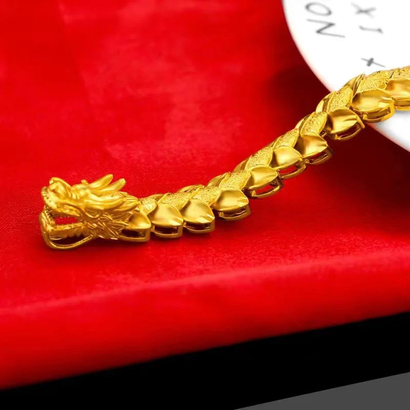 24K AU999 pure gold men's dragon scale gold bracelet bracelet men's casual fashion high-end gold bracelet jewelry gift