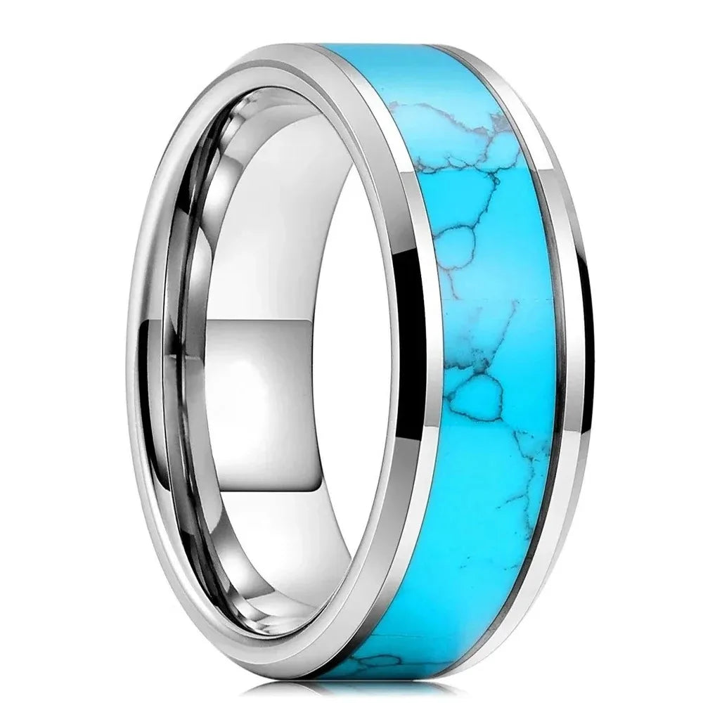 8mm Red Galaxy Nebula Crushed Stone Stainless Steel Ring Promise Wedding Ring for Men & Women, Comfort Fit, Wedding Band Jewelry